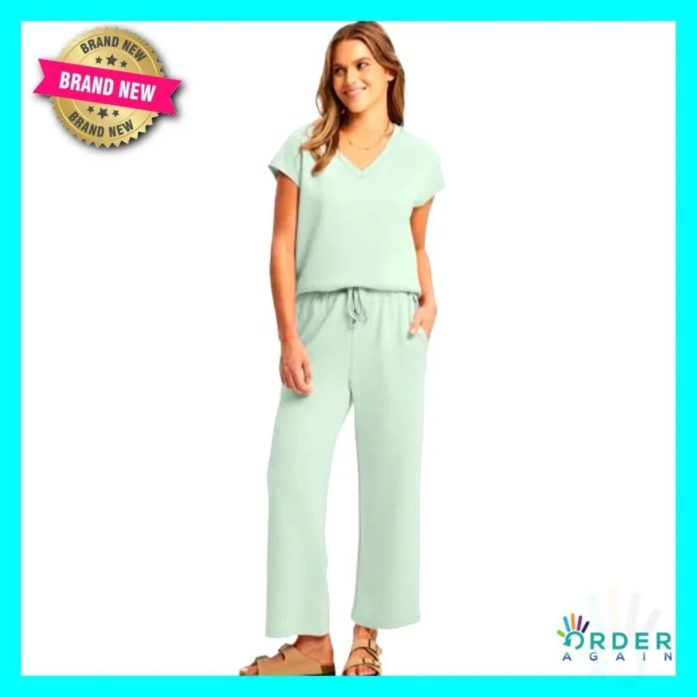 V-Neck Cap Sleeve Top Wide Leg Pants Two Piece Set Lounge Wear Travel Outfit